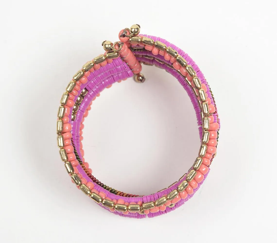 Gold-Toned Iron & Pink Beaded Cuff Bracelet