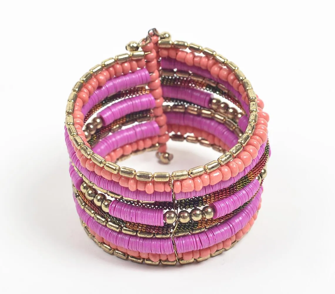 Gold-Toned Iron & Pink Beaded Cuff Bracelet