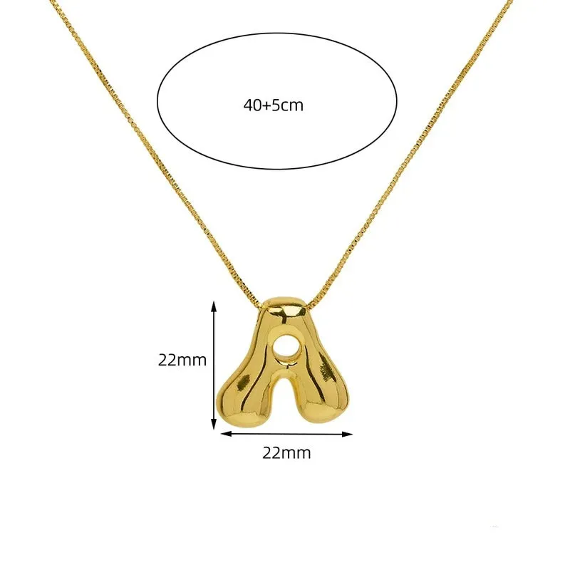 Golden Color Stainless Steel Initial Necklace for Women Girls Chunky Bubble Letter Pendant Necklaces Trendy Collar Jewelry Gift