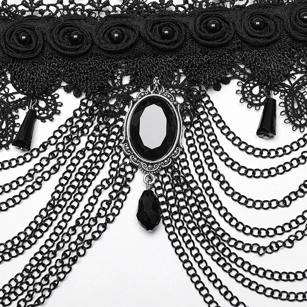 Gothic Black Lace and Chain Collar Choker for Women