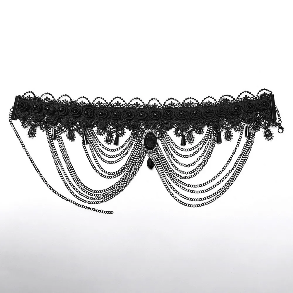 Gothic Black Lace and Chain Collar Choker for Women