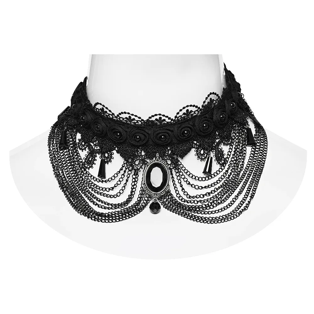 Gothic Black Lace and Chain Collar Choker for Women