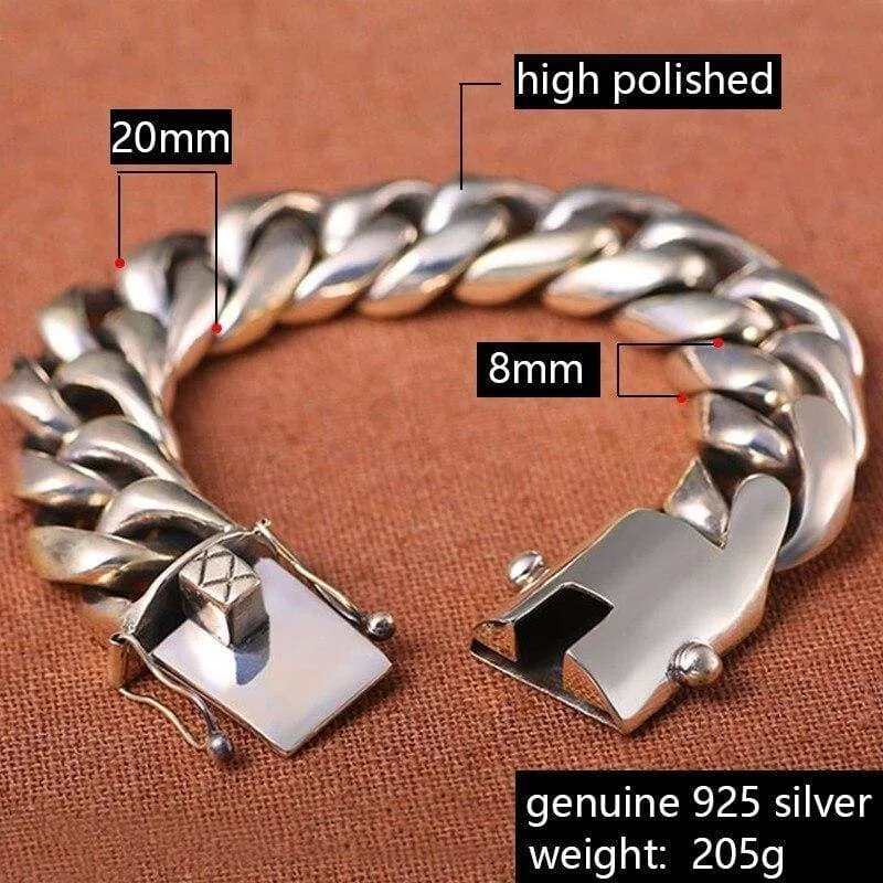 Heavy Solid 925 Silver Curb Link Chain Biker Bracelet