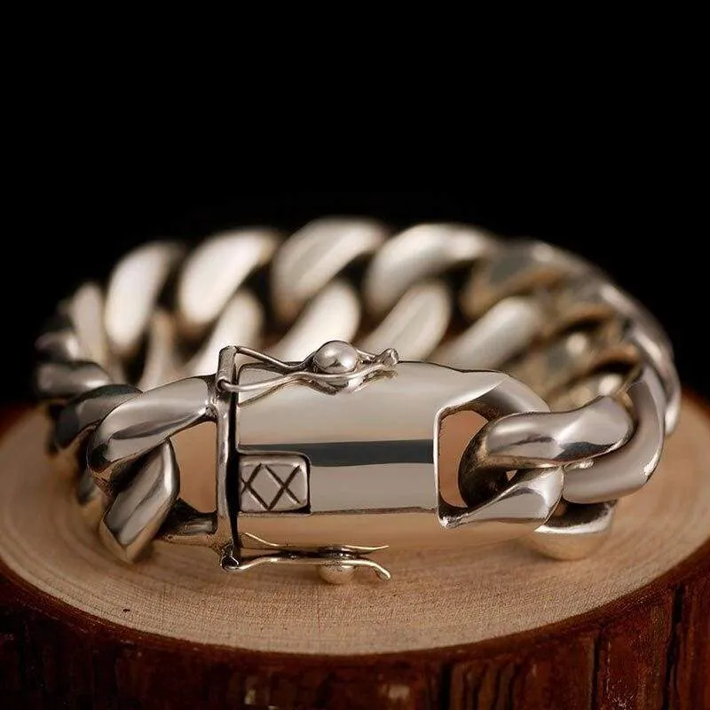 Heavy Solid 925 Silver Curb Link Chain Biker Bracelet