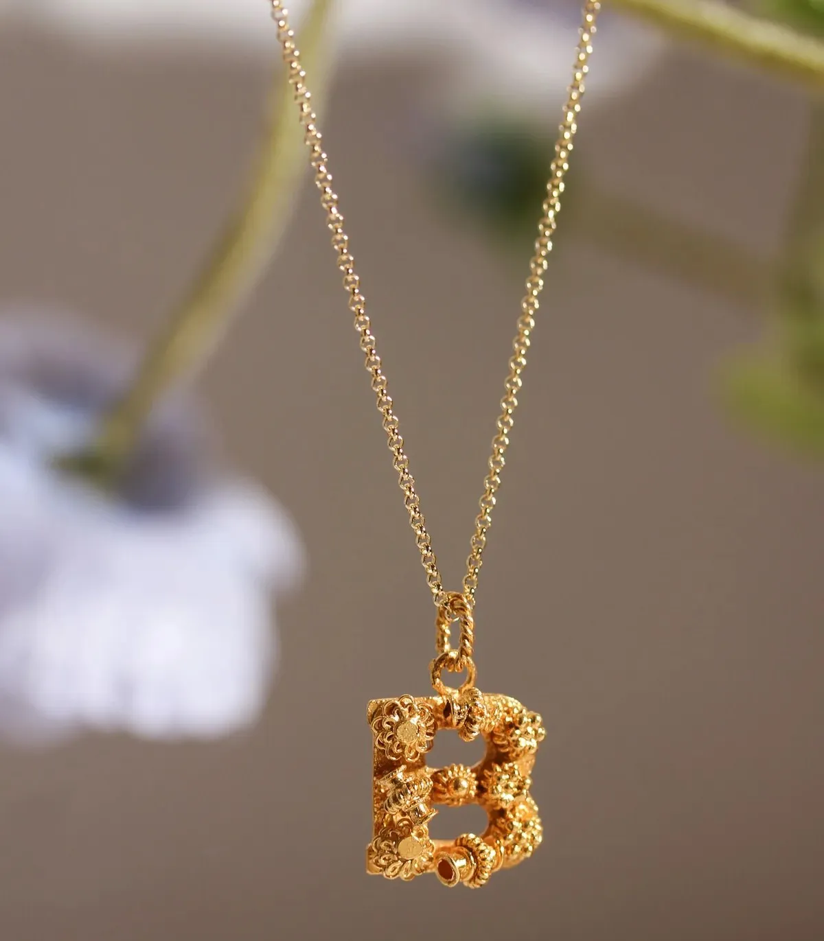 Hinirang Letter Charm Necklace in Gold Filigree