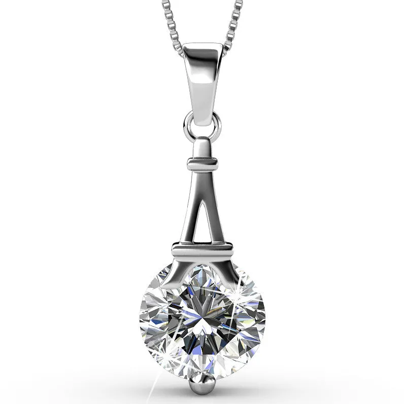 Isla 18k White Gold Plated Pendant Necklace with Round Crystal