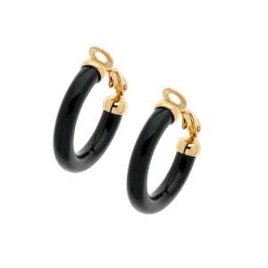 Jet Resin Hoop Clip Earrings