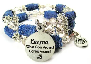 Karma What Goes Around Comes Around With Om Blue Jean Beaded Wrap Bracelet