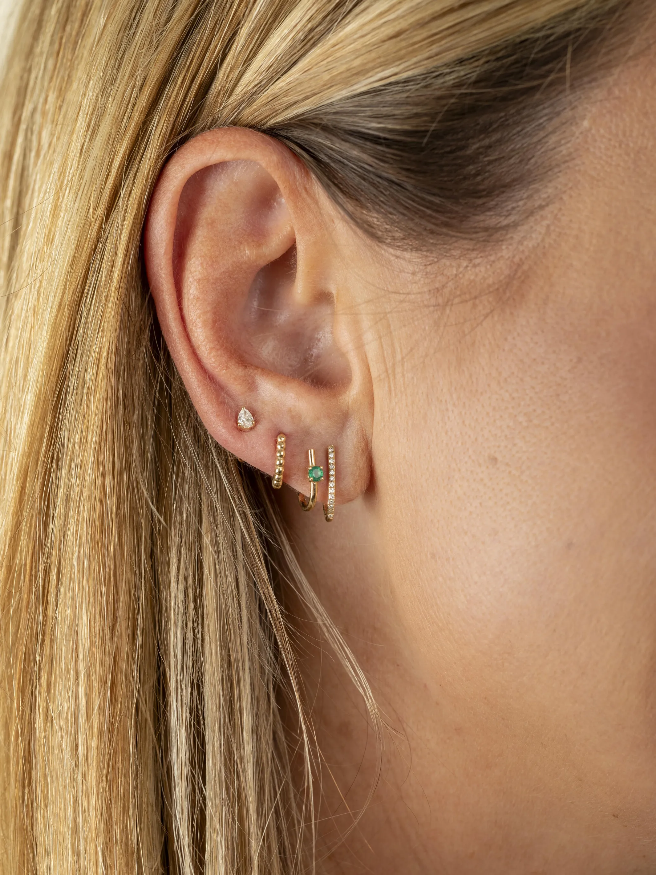 Katie Emerald Double Bar Huggie Earring 14K