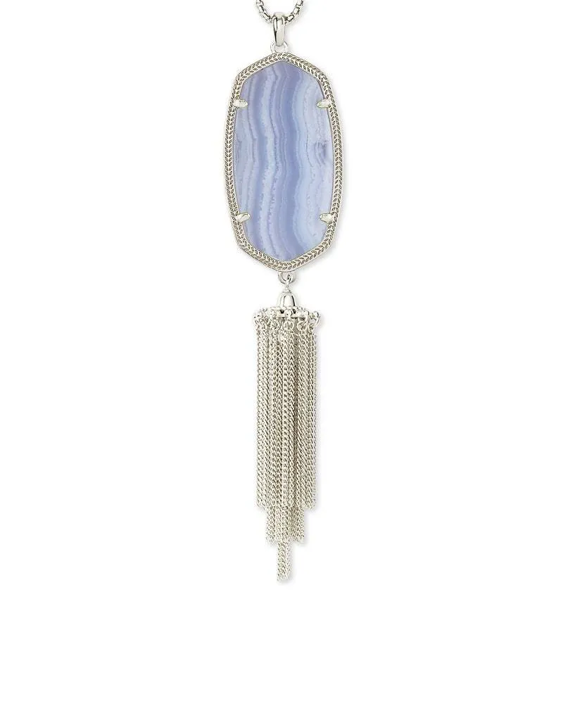 Kendra Scott Rayne Silver Large Long Pendant Necklace In Blue Lace Agate