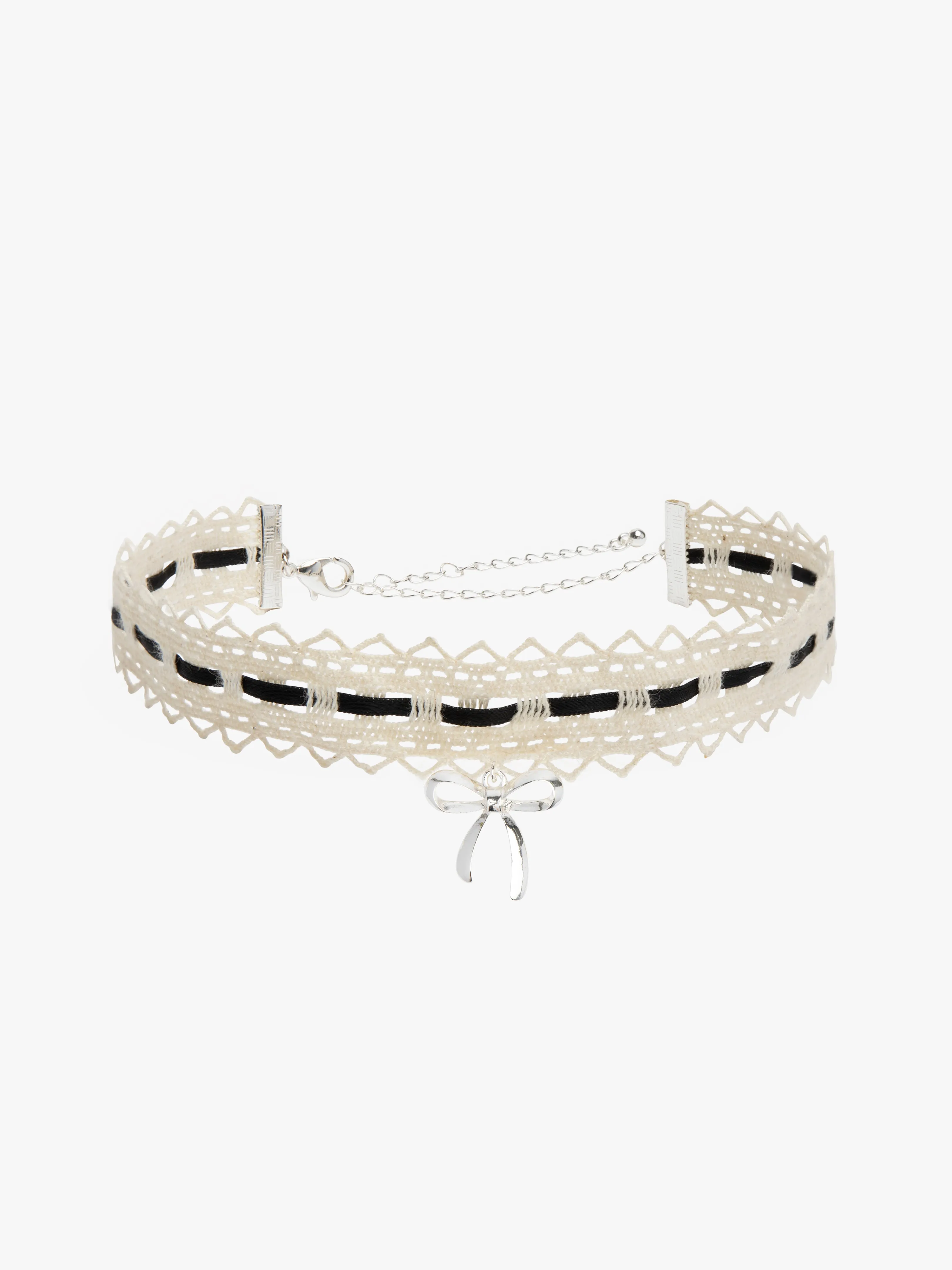 Lace Bow Choker - Black/Silver