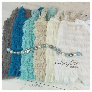 Lace Petti Romper - Grey, Turquoise, Aqua, Champagne, Ivory, White