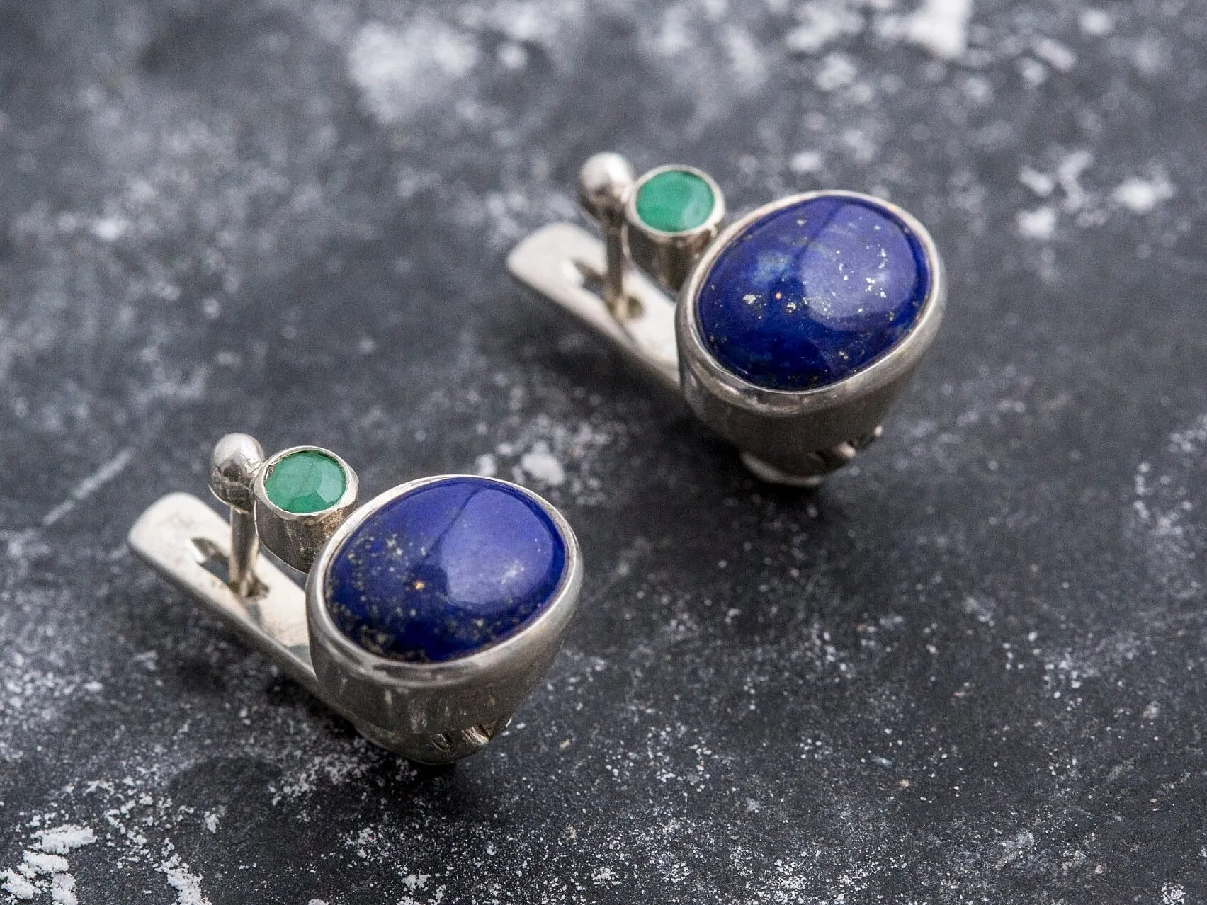 Lapis Lazuli Earrings - Blue Bezel Earrings - Two Stone Earrings