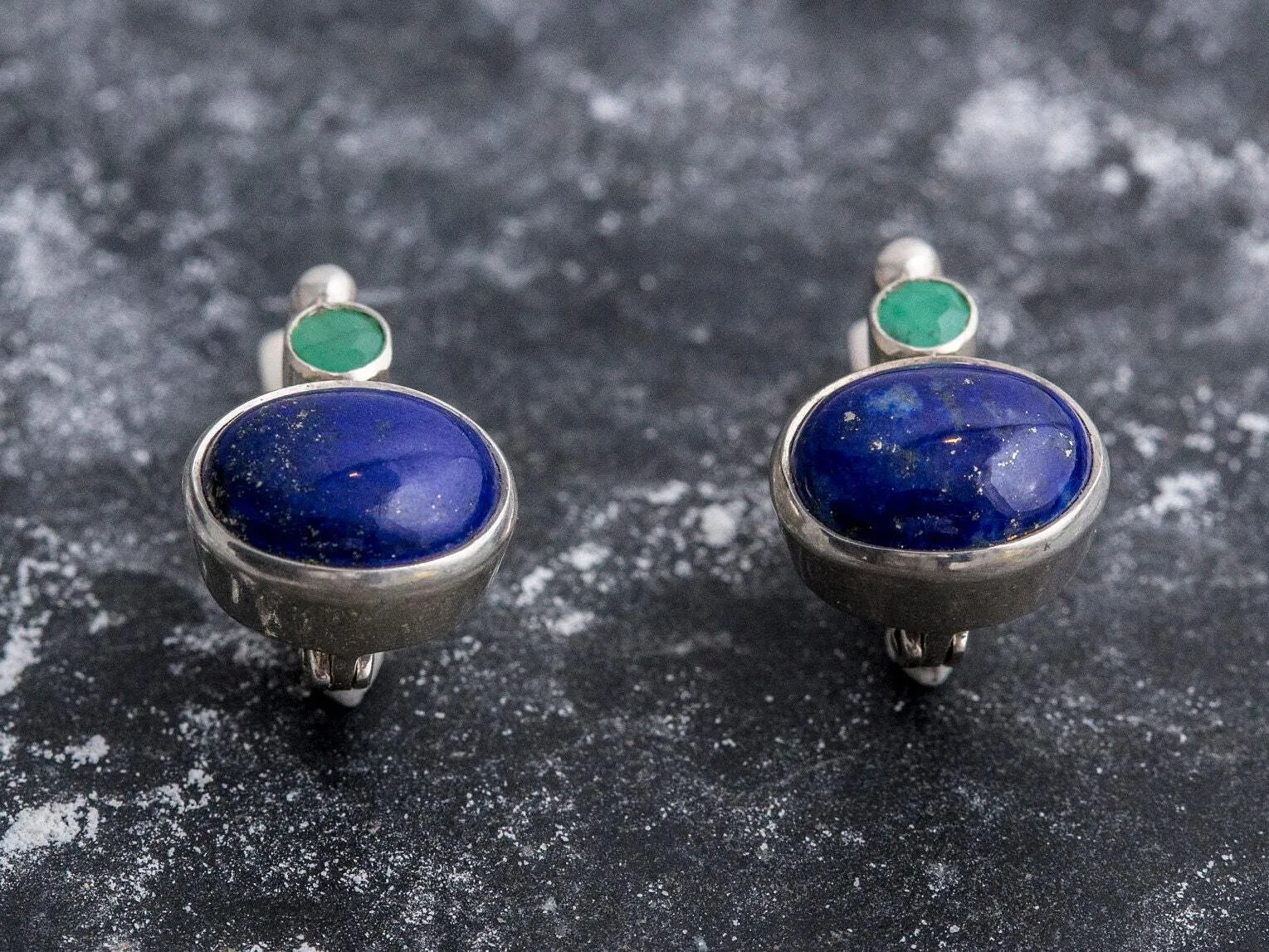 Lapis Lazuli Earrings - Blue Bezel Earrings - Two Stone Earrings