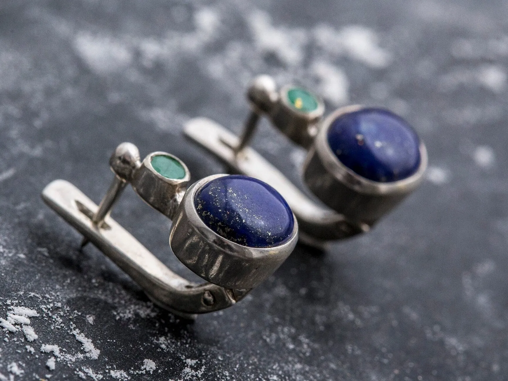 Lapis Lazuli Earrings - Blue Bezel Earrings - Two Stone Earrings