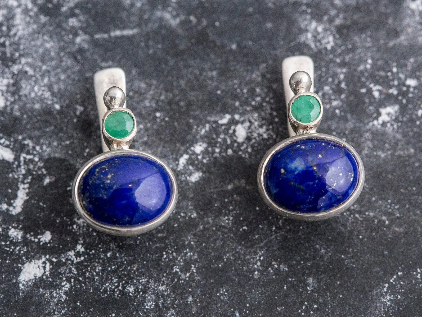 Lapis Lazuli Earrings - Blue Bezel Earrings - Two Stone Earrings