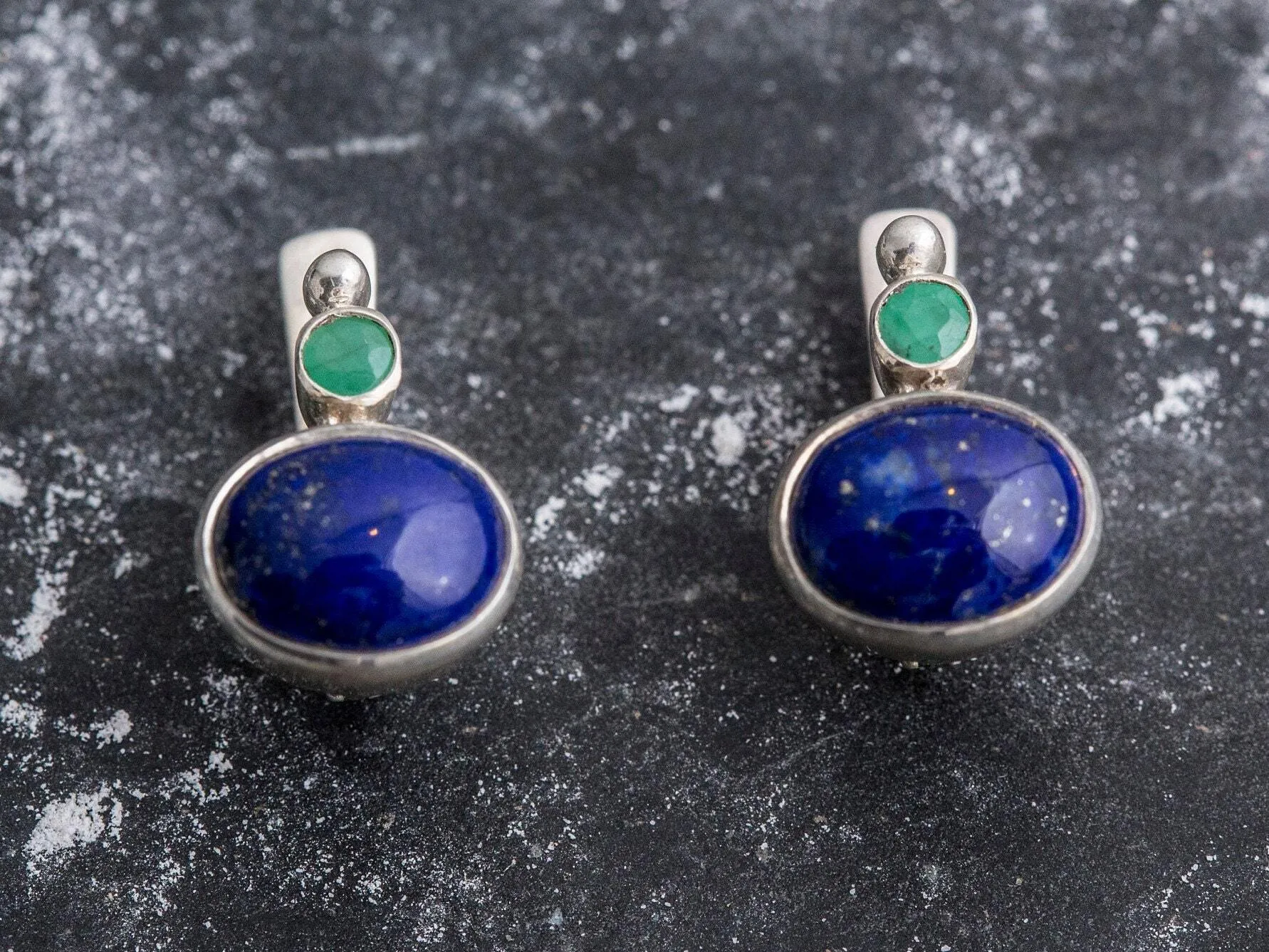 Lapis Lazuli Earrings - Blue Bezel Earrings - Two Stone Earrings