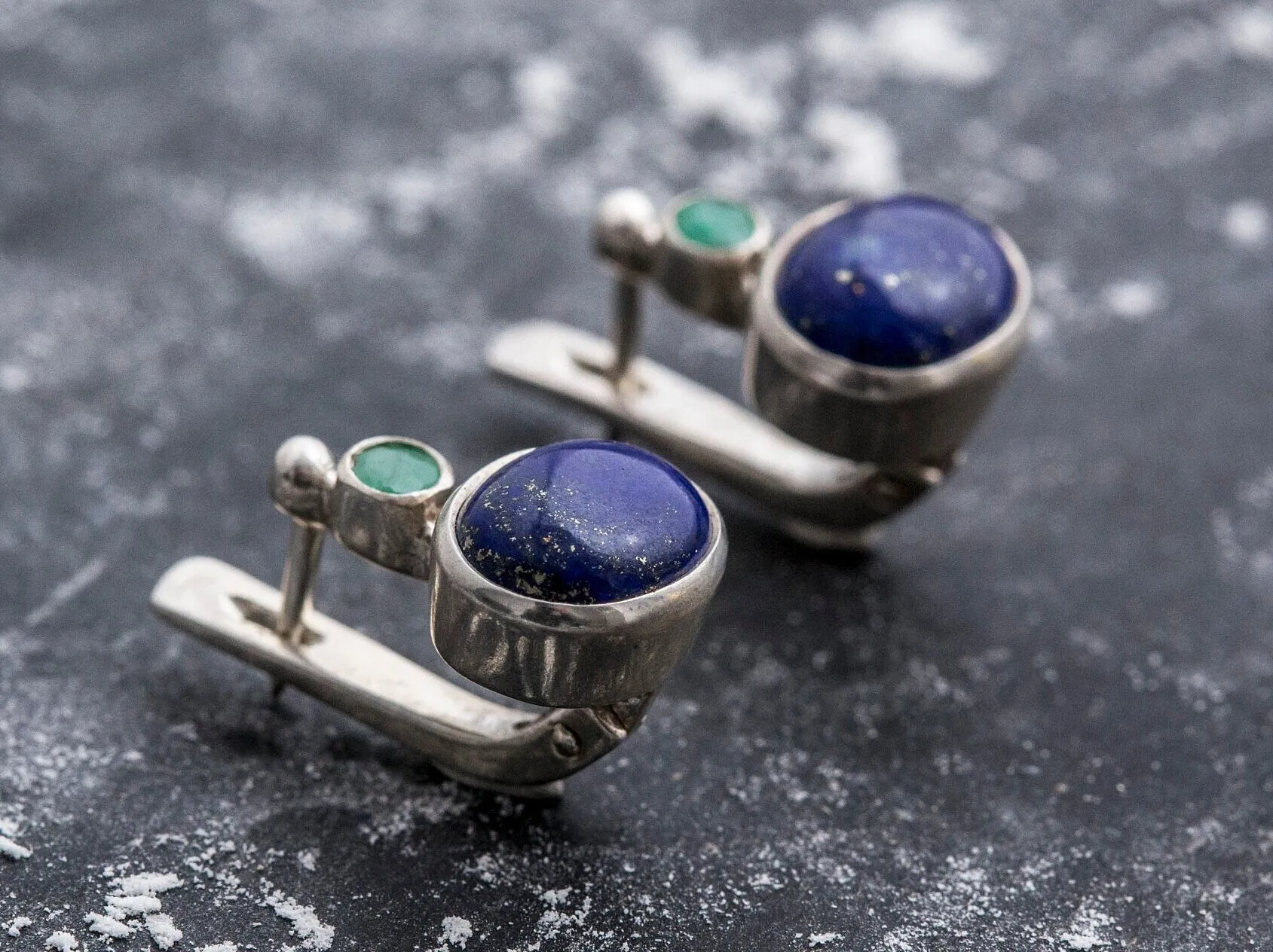 Lapis Lazuli Earrings - Blue Bezel Earrings - Two Stone Earrings