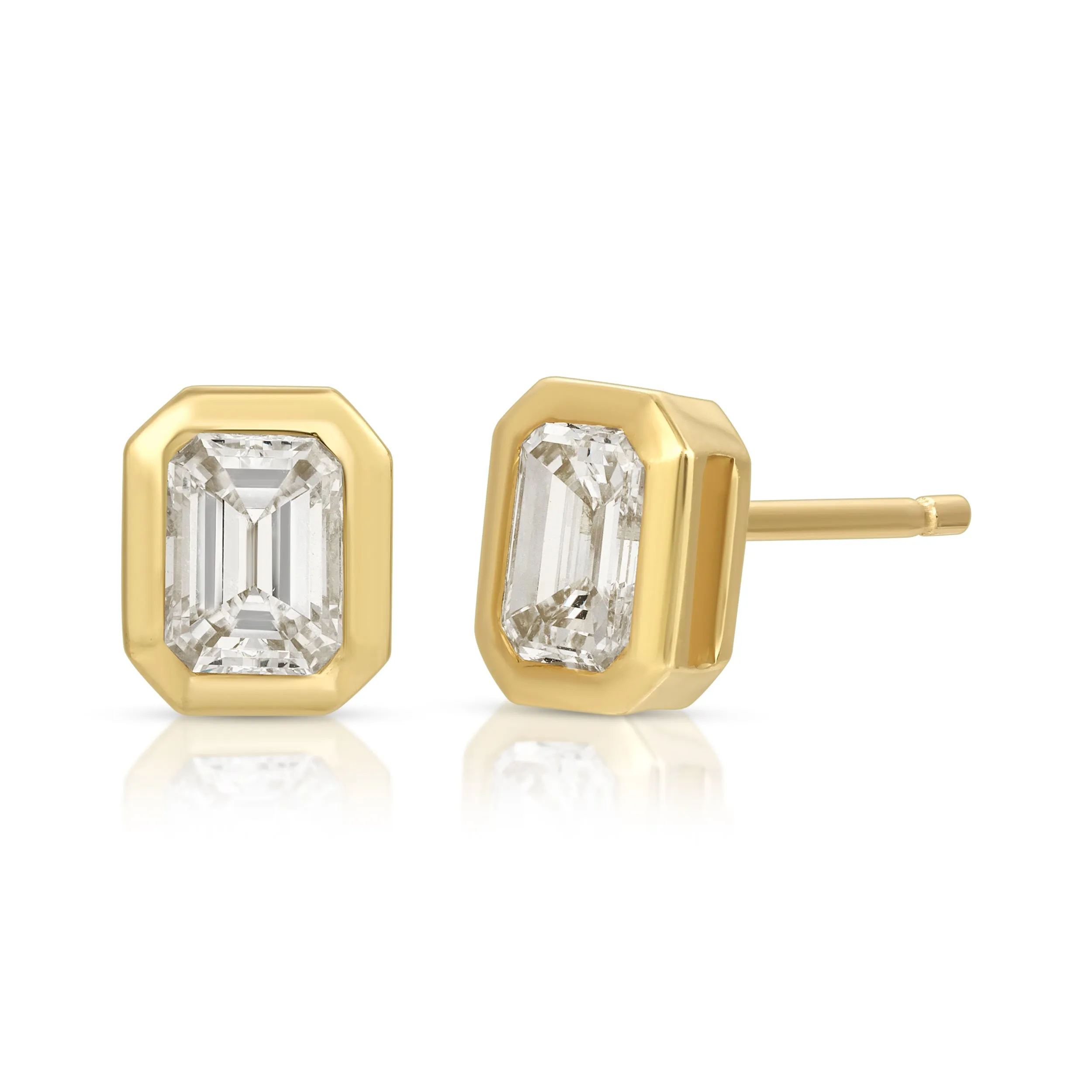 LARGE EMERALD CUT BEZEL DIAMOND STUDS