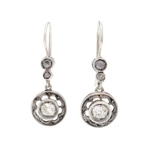 Late Victorian 14K/Sterling Diamond Drop Earrings .90ctw