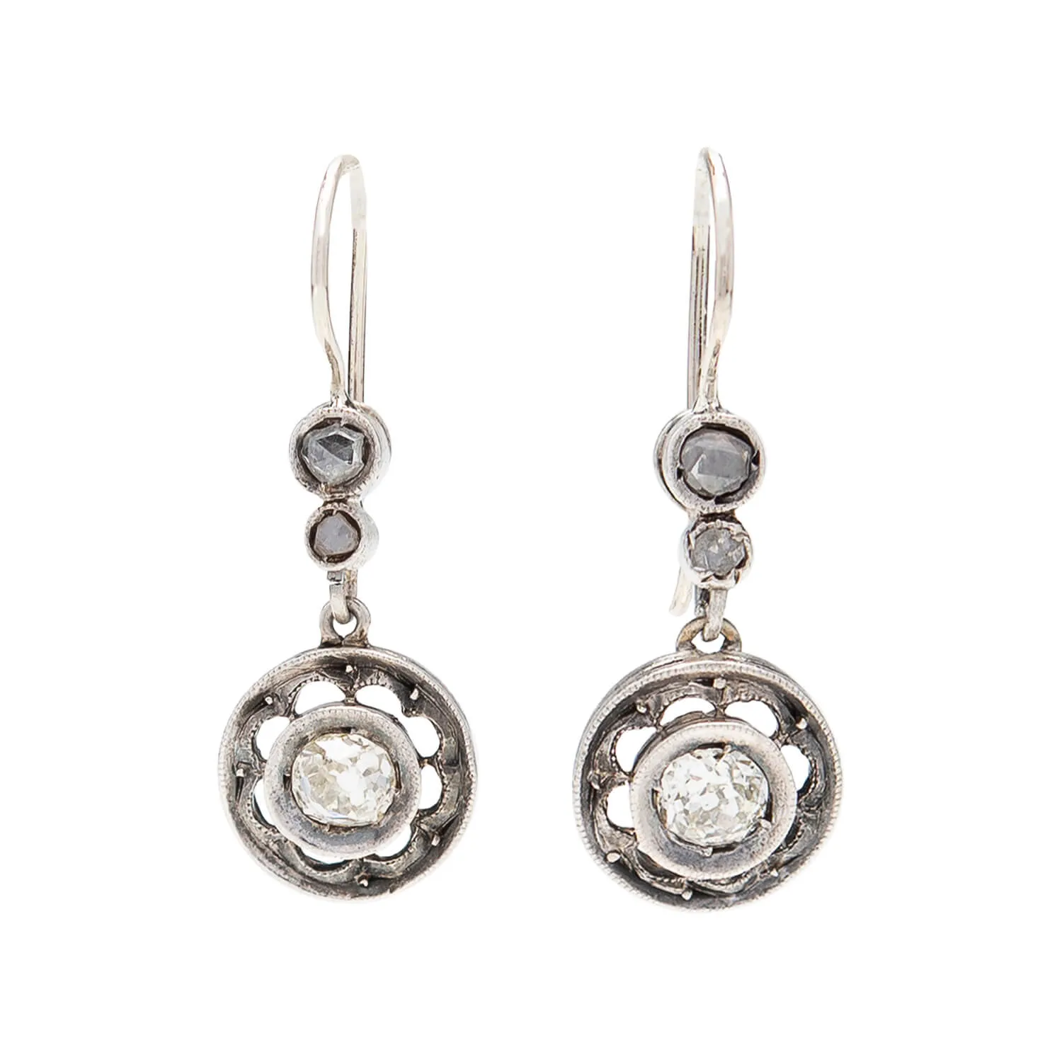 Late Victorian 14K/Sterling Diamond Drop Earrings .90ctw