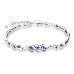 Lovely Round Amethyst Link Bracelet - 925 Sterling Silver