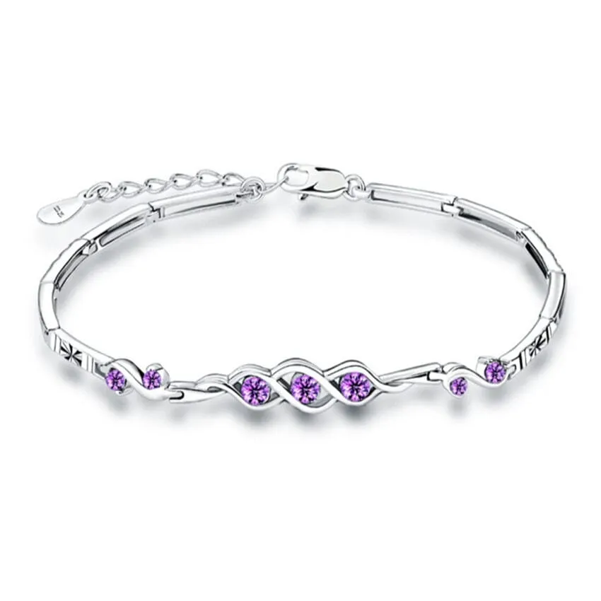 Lovely Round Amethyst Link Bracelet - 925 Sterling Silver