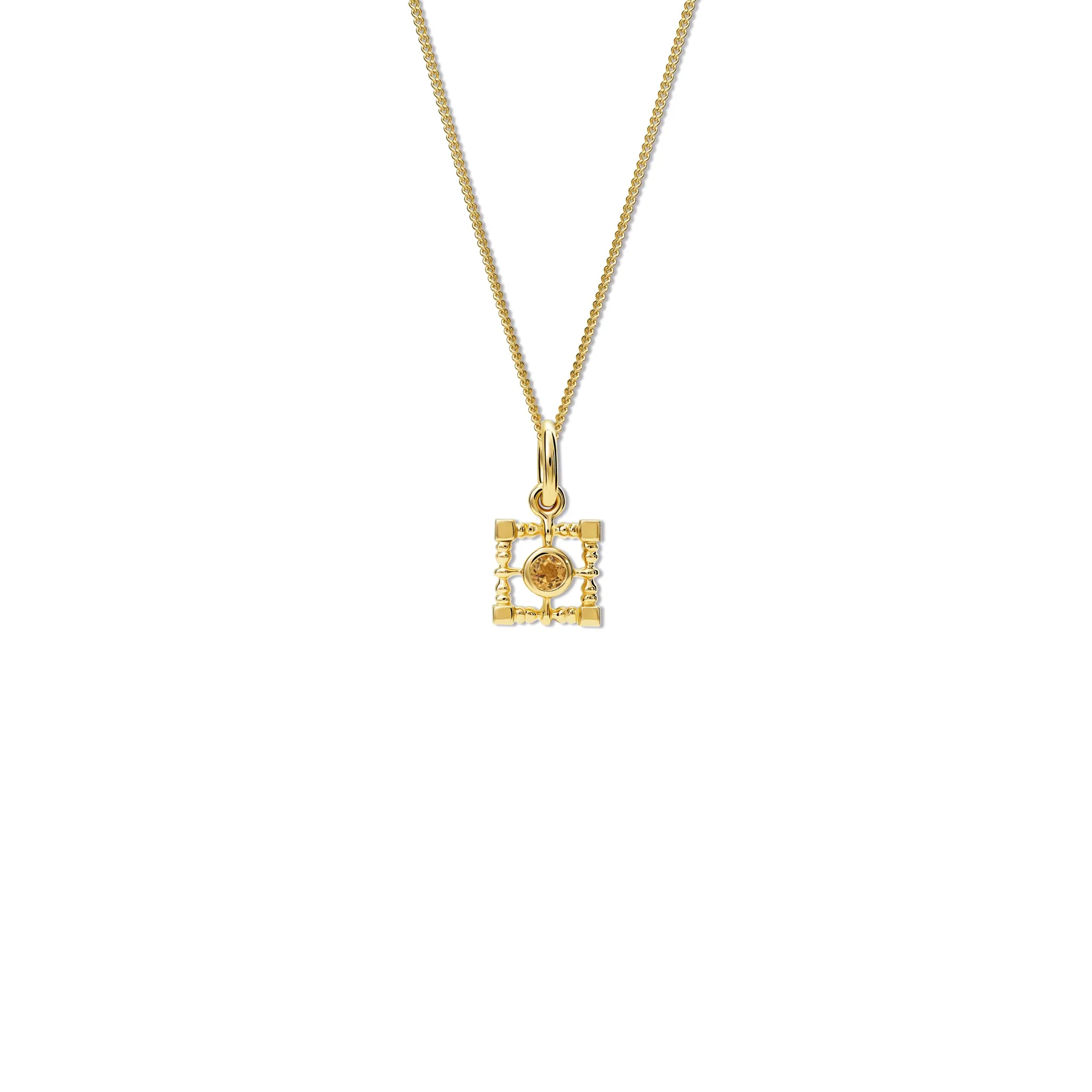 Mashrabiya Trellis Square Necklace Pendant Yellow Gold - Citrine