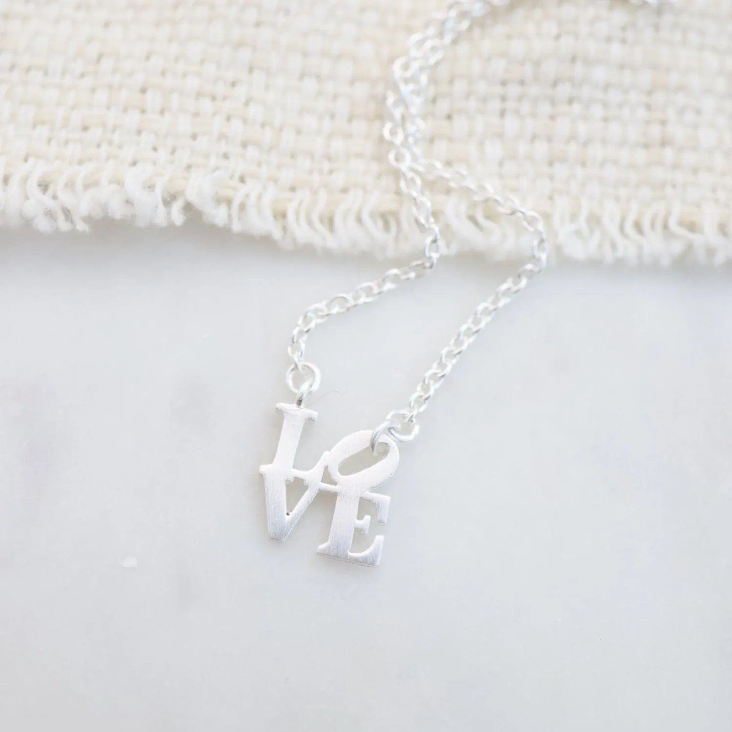 Matte Silver Extra Petite LOVE Necklace