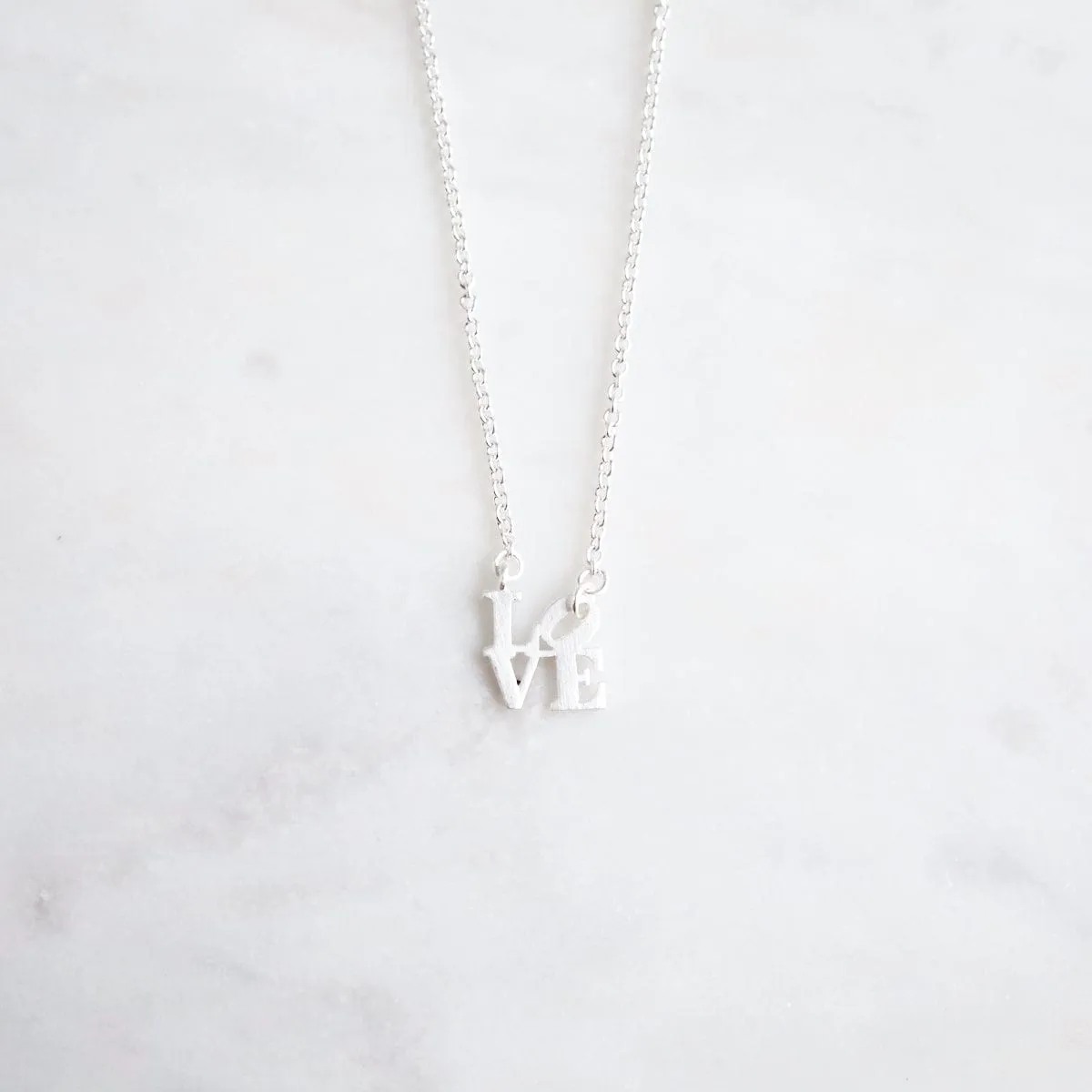 Matte Silver Extra Petite LOVE Necklace