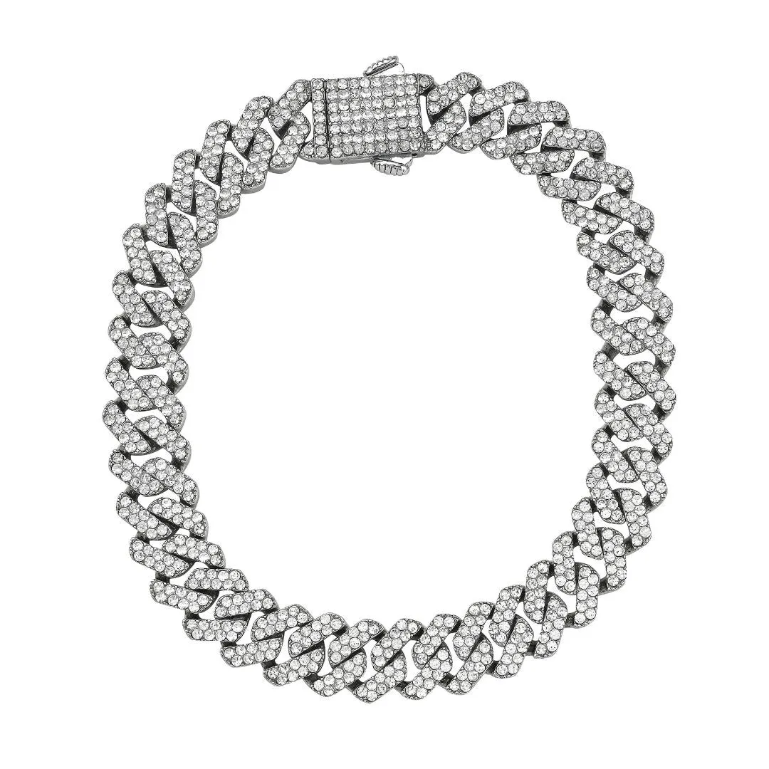 Men's 10mm Cuban Edge Chain Bracelet with CZ silver