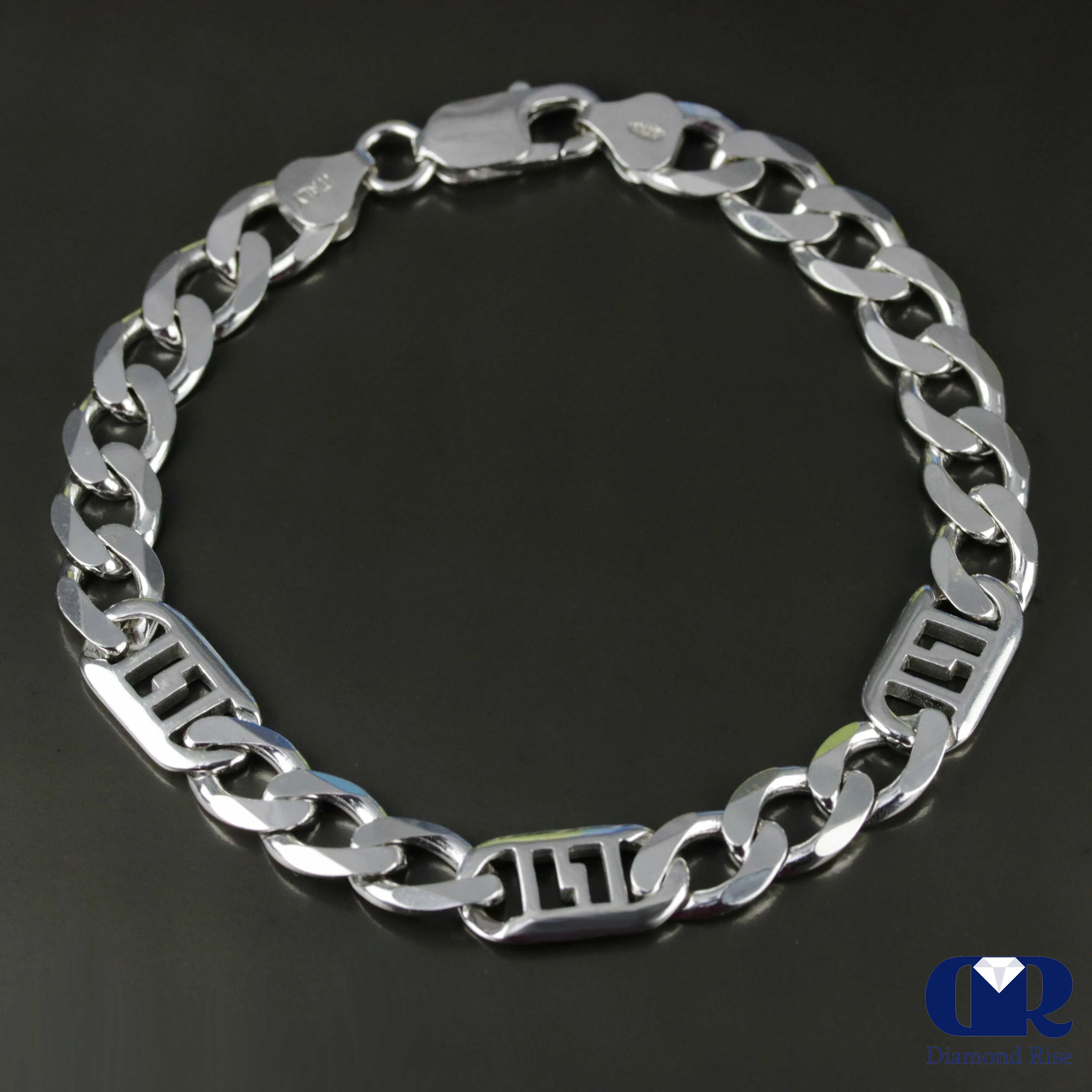 Men's 9.3 mm Sterling Silver Figaro Link Chain bracelet