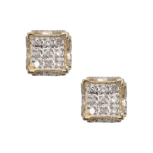 Men's Micro-Pavé Square Design Diamond Stud Earrings 0.09ct 10K Yellow Gold