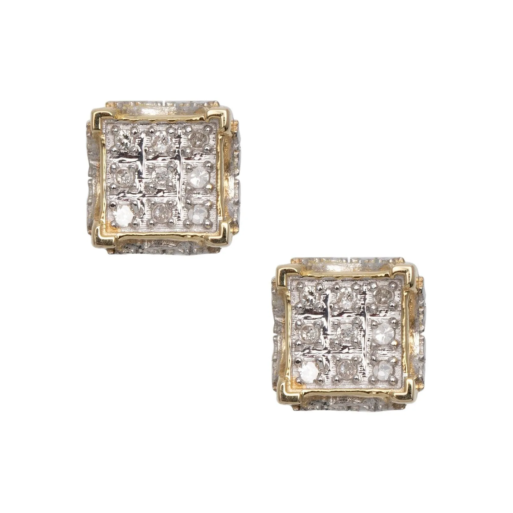 Men's Micro-Pavé Square Design Diamond Stud Earrings 0.09ct 10K Yellow Gold