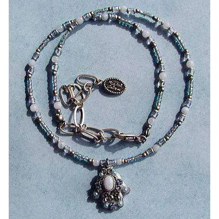 Michal Golan Blue Lace and Agate Hamsa Necklace