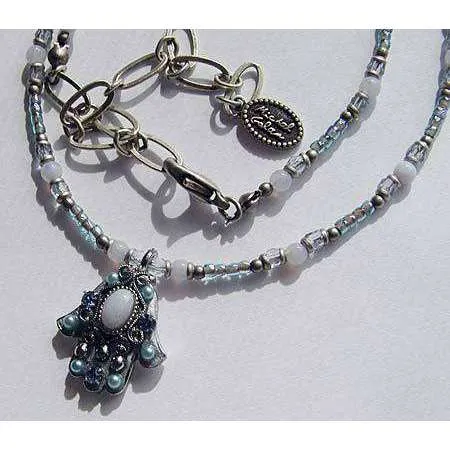 Michal Golan Blue Lace and Agate Hamsa Necklace