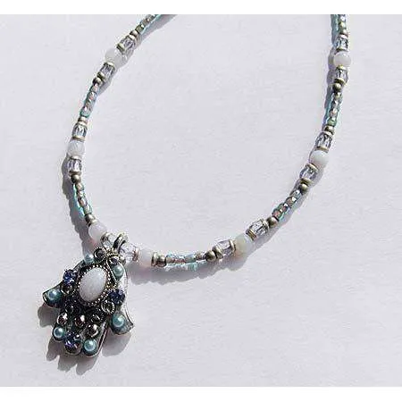 Michal Golan Blue Lace and Agate Hamsa Necklace