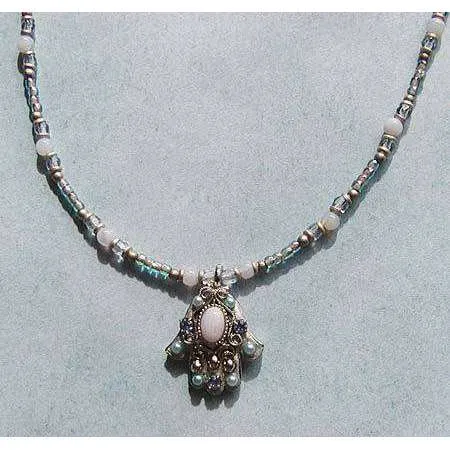 Michal Golan Blue Lace and Agate Hamsa Necklace