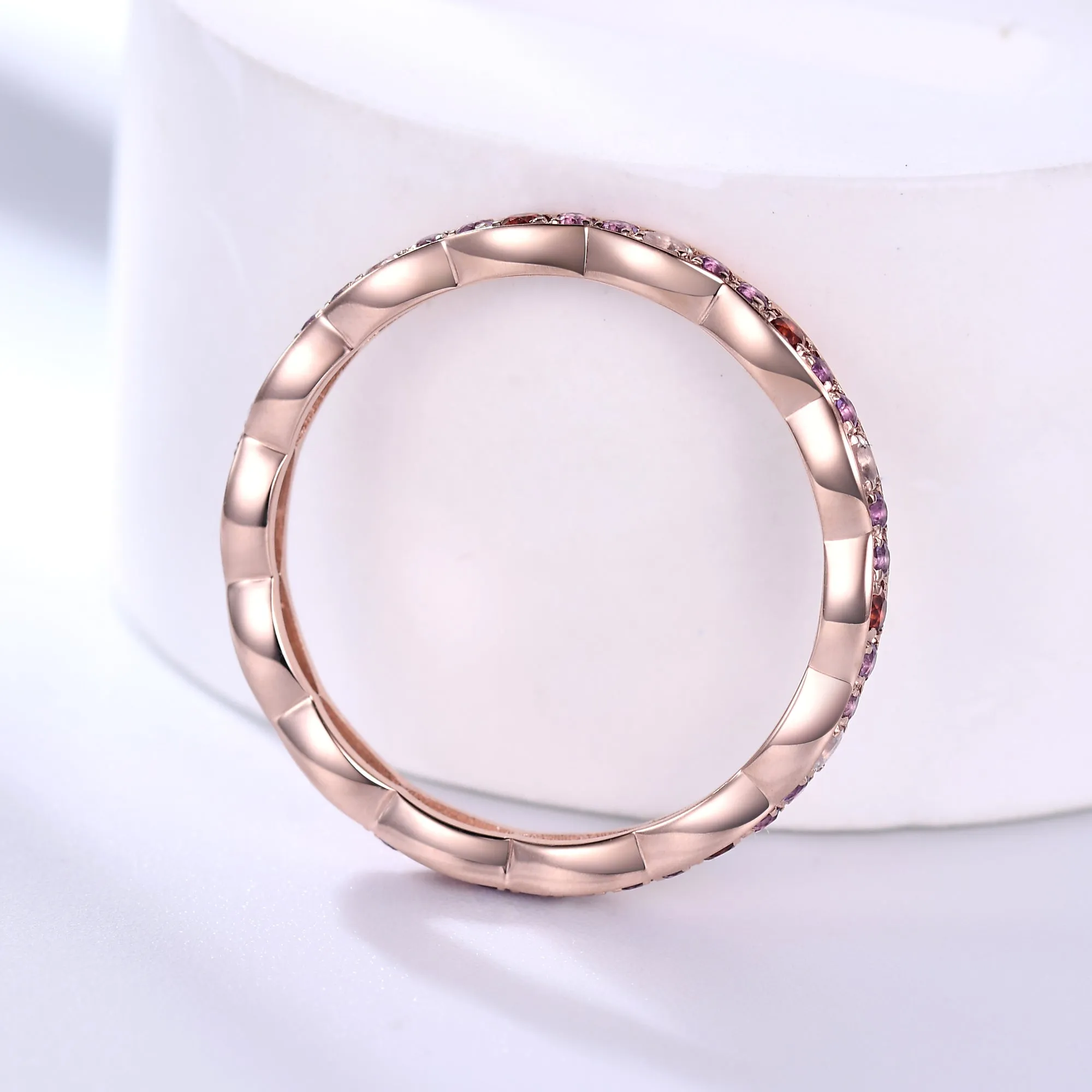 Moonstone Garnet Amethyst Rose Gold Wedding Band Full Eternity Ring