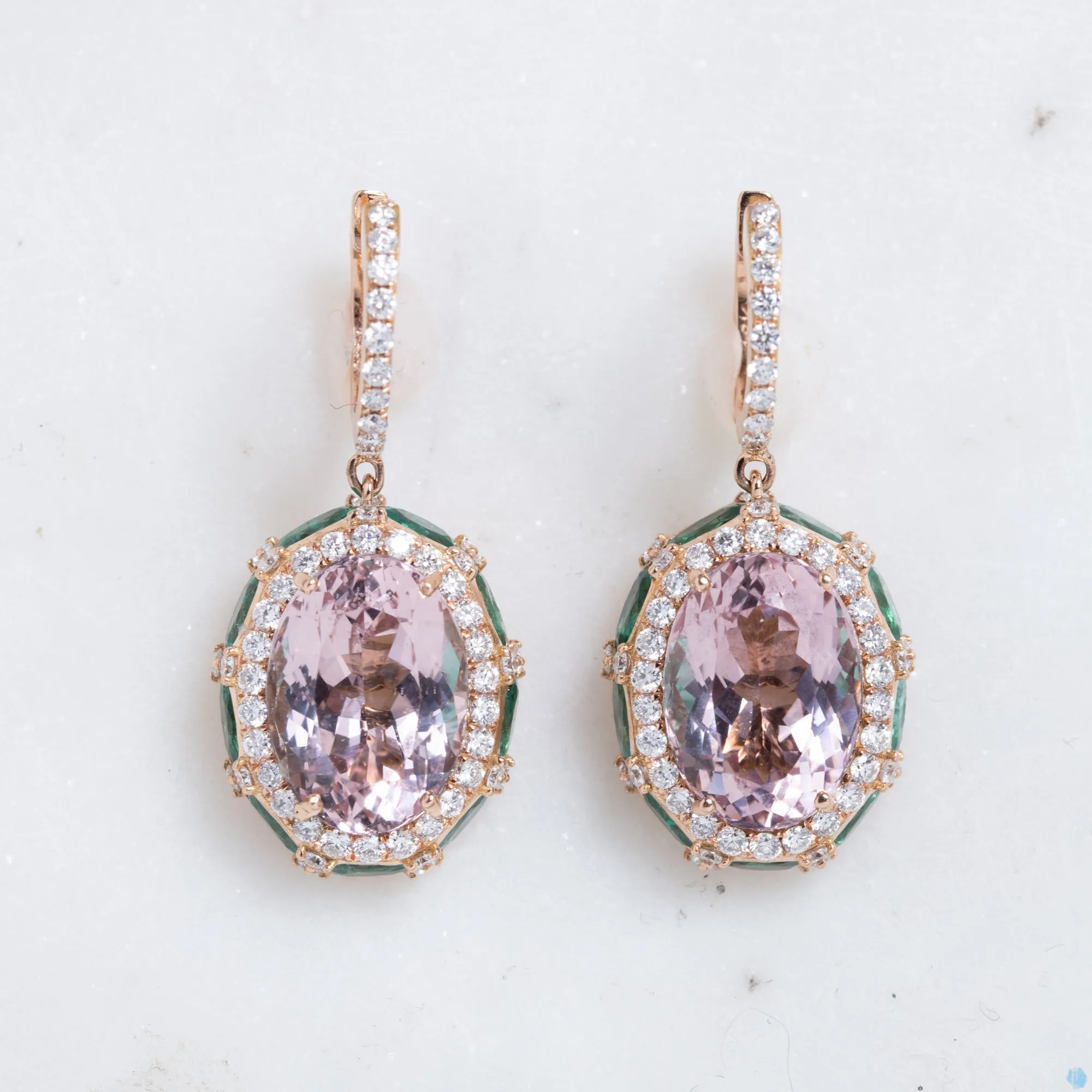 Morganite and Emerald Earrings