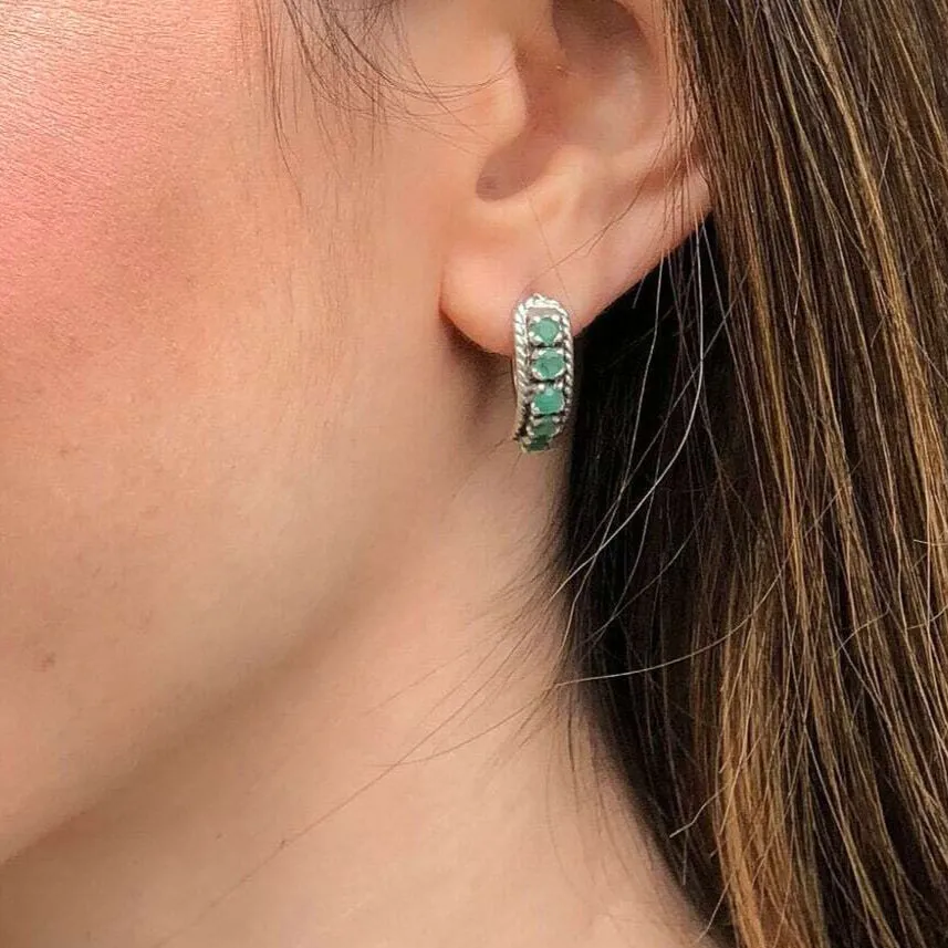 Natural Emerald Earrings - Green Bar Earrings - Vintage Drop Earrings