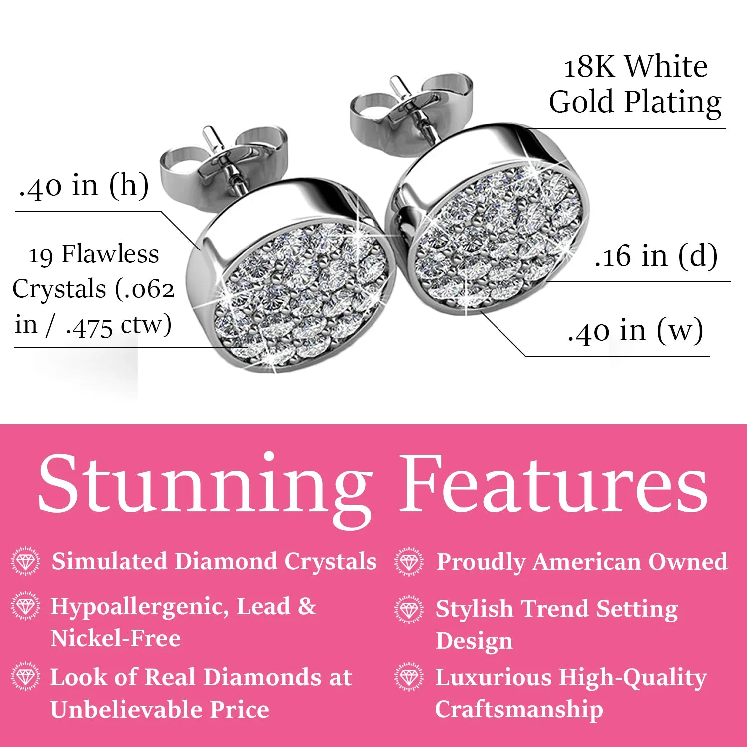 Nelly 18k White Gold Plated Pave Stud Earrings with Crystals