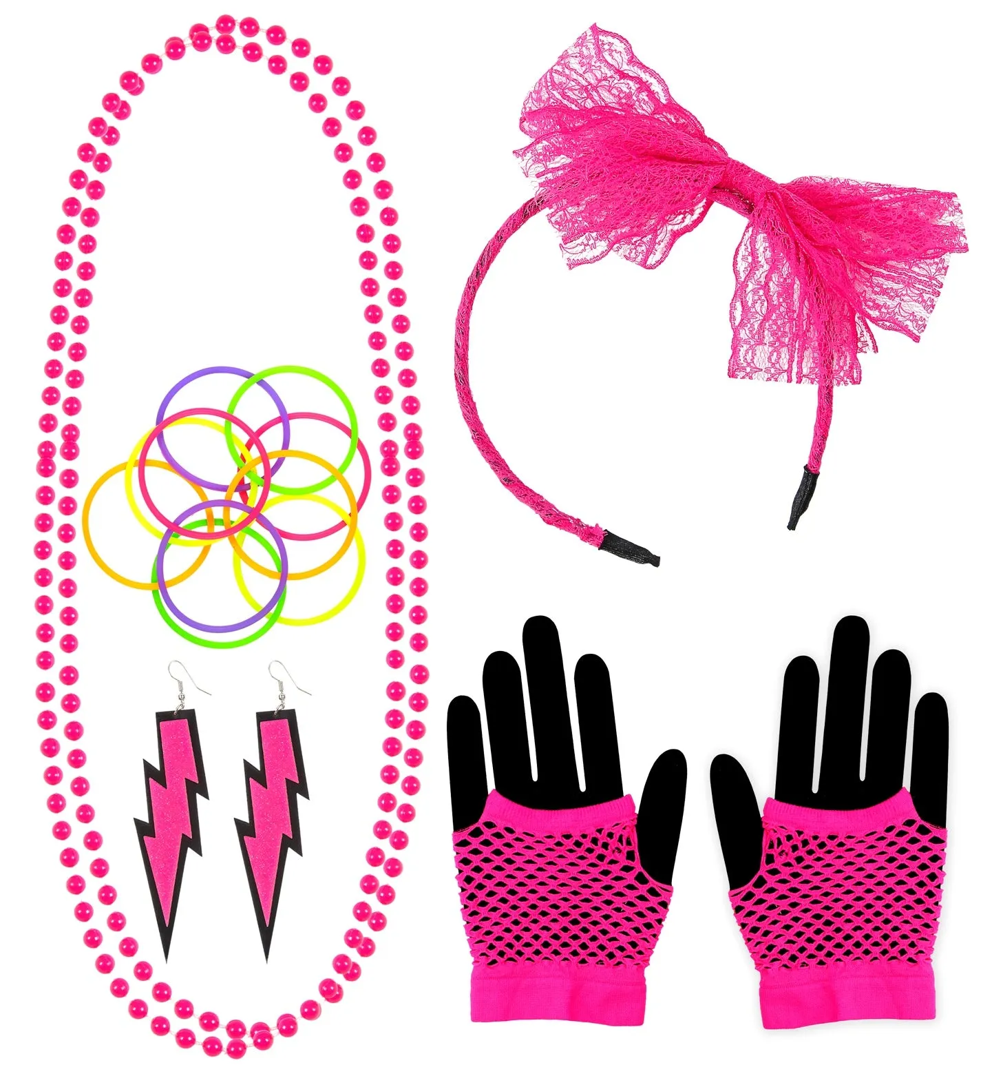 Neon Pink 80's Costume Accessory Kit