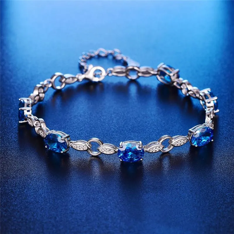 Ocean Blue Oval Topaz 925 Silver Bangle