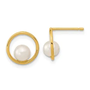 Open Circle 14K Gold  Freshwater Pearl Post Earrings