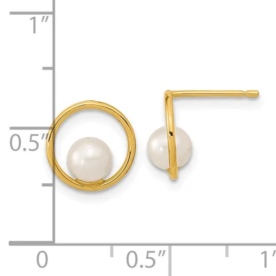 Open Circle 14K Gold  Freshwater Pearl Post Earrings