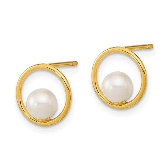 Open Circle 14K Gold  Freshwater Pearl Post Earrings