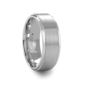 ORLOFF White Tungsten Ring with Raised Brush Finished Center - 6mm & 8mm