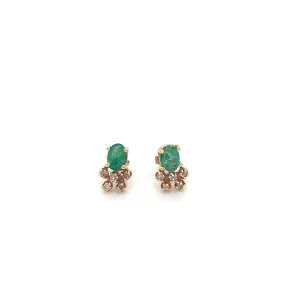 Oval Emerald Studs with Diamond Cluster