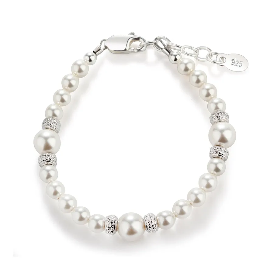 Pearl Baby Bracelet with 3 Larger Pearls and CZ Rondels